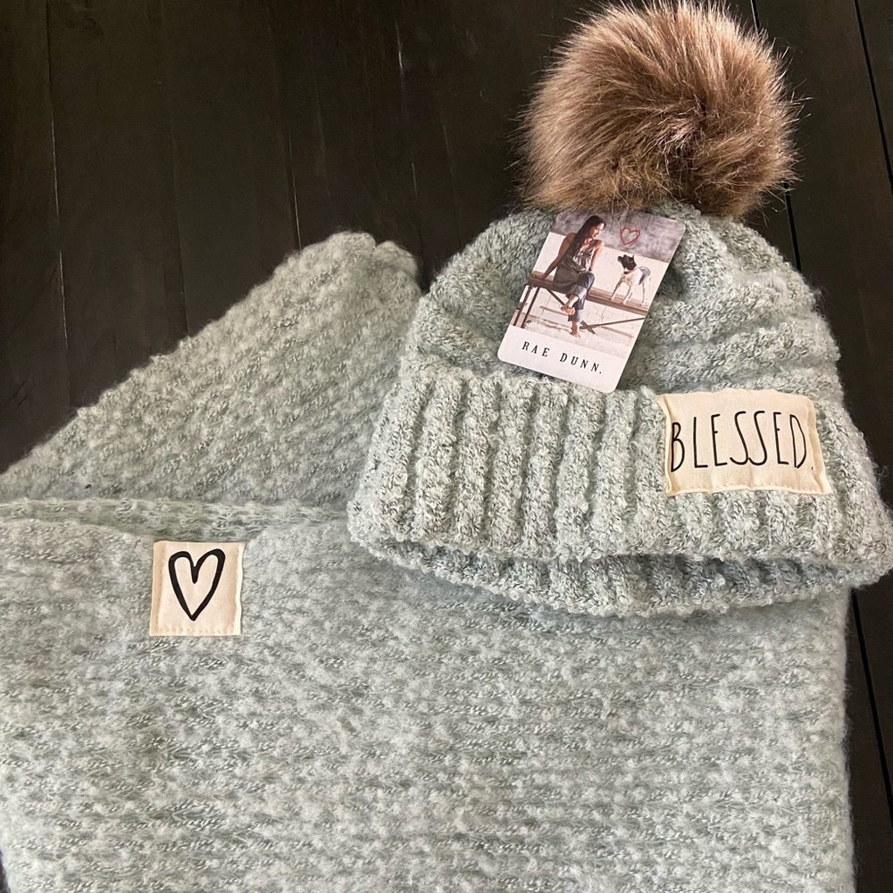 Rae Dunn Pom Pom Beanie & Scarf